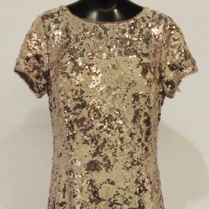 SLNY Women's Sequined Zippered Back Short Sleeve Dress JS7 Pink Size 12 NWT